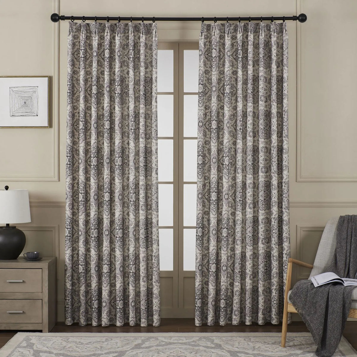 Rossa Grey Blue French Country Style Damask Custom Curtains