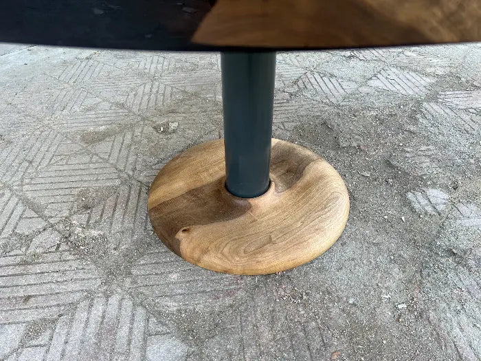 Custom Round Epoxy Resin Walnut Dining - Kitchen Table With Wood Base