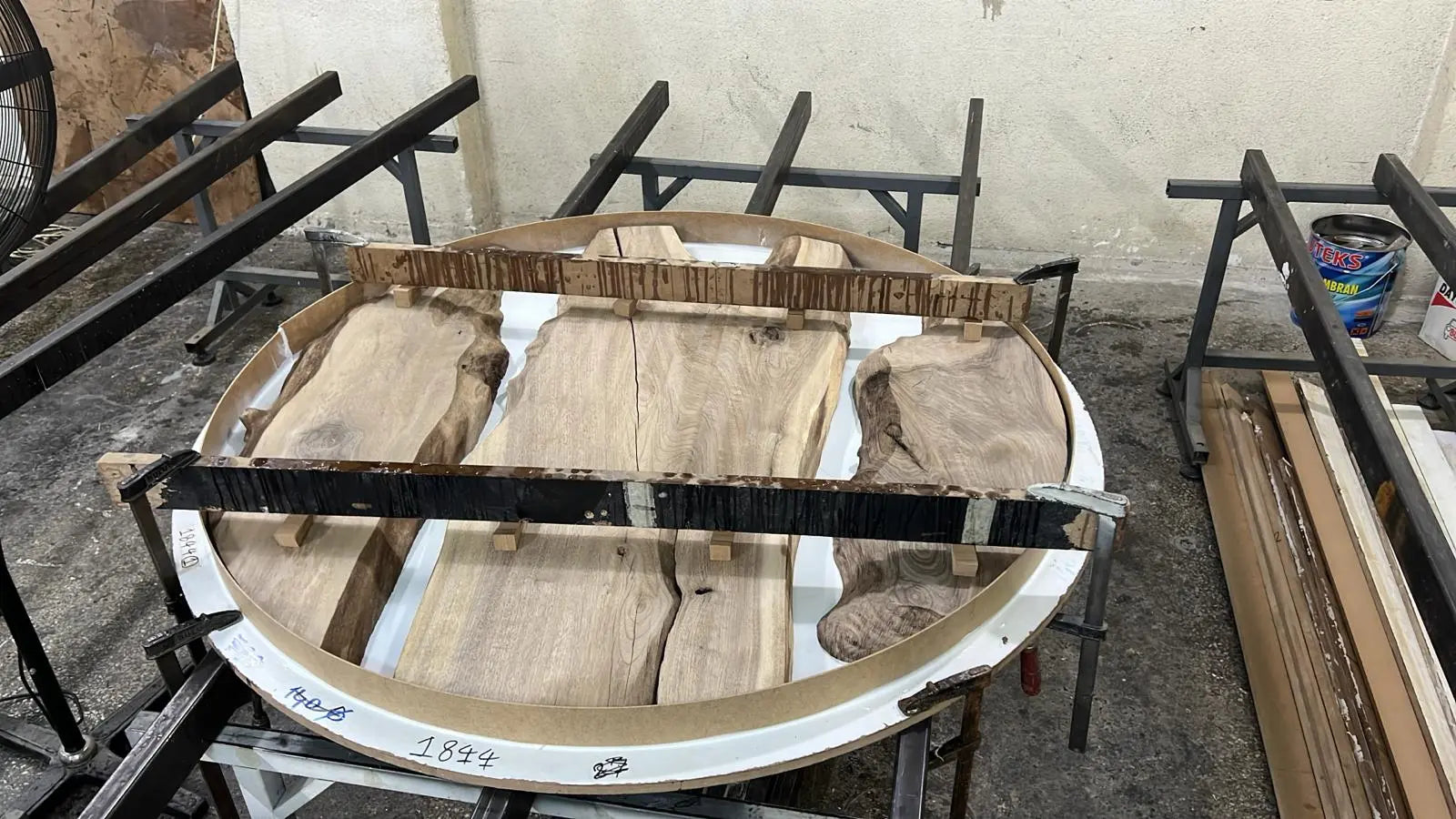 Custom Round Epoxy Resin Walnut Dining - Kitchen Table With Wood Base