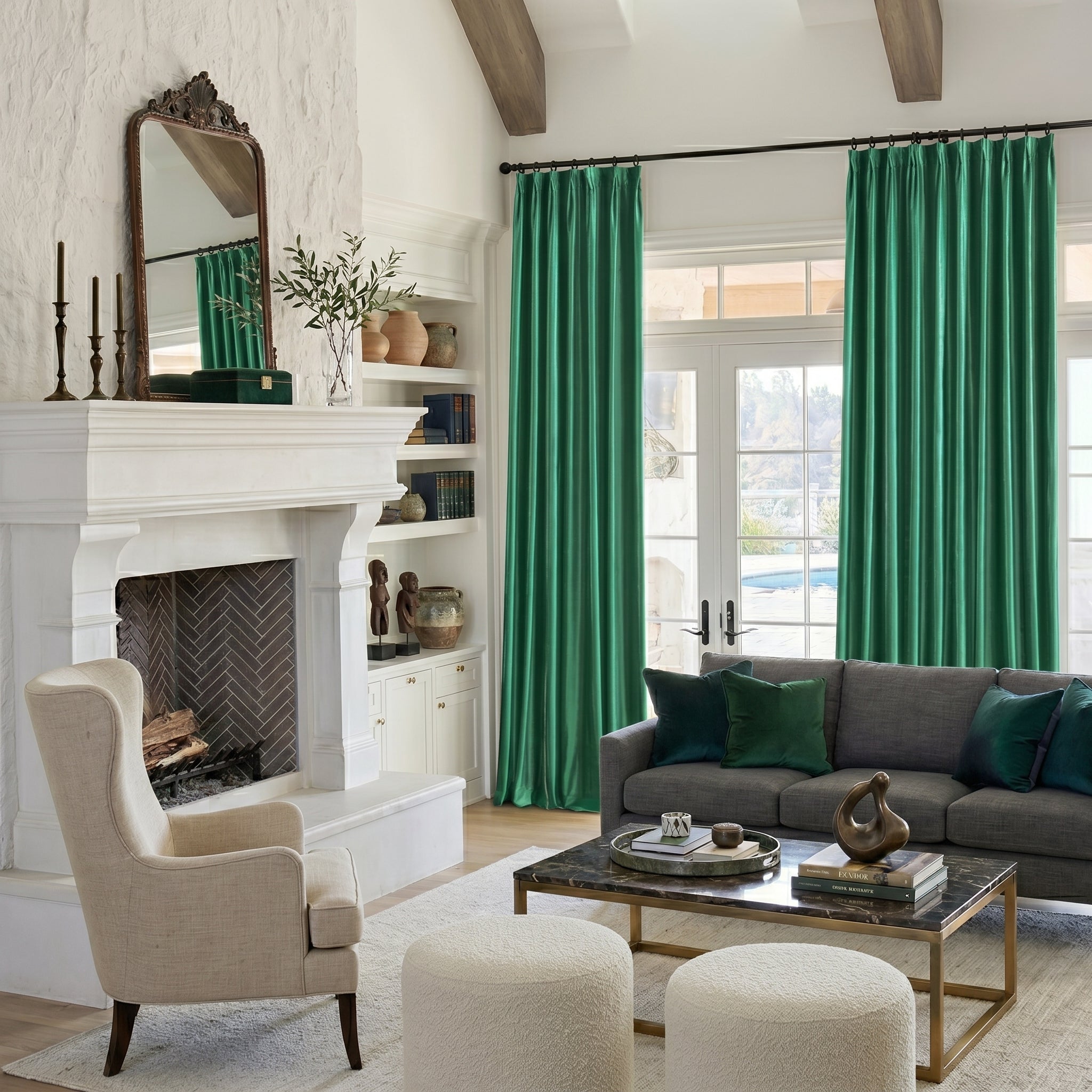 Ruby Elegant Green Custom Velvet Curtains