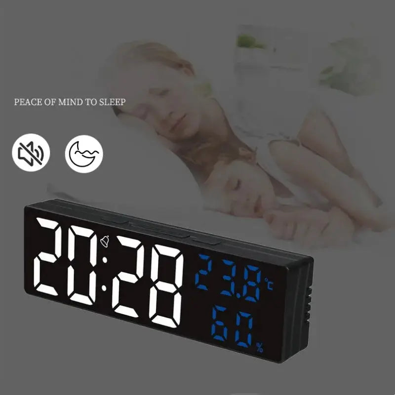 9 Inch Large Digital Wall Clock Temperature Humidity Night Mode Snooze-3