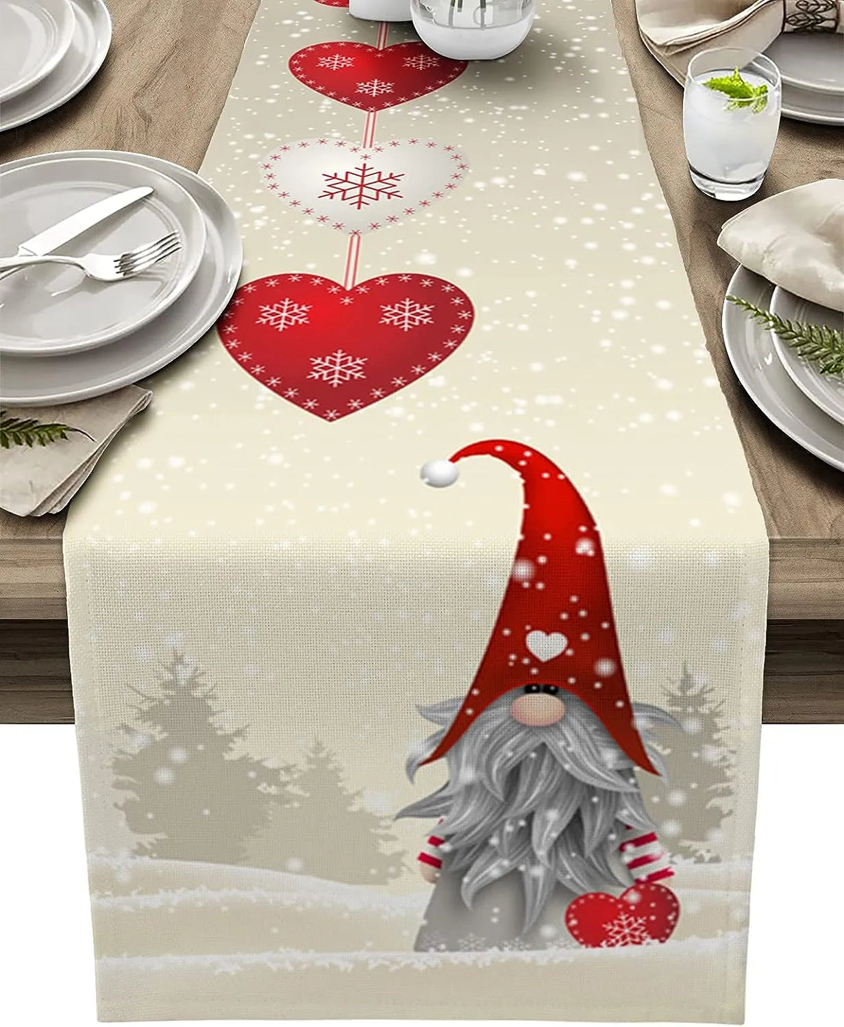 Christmas Snowflakes Linen Table Runner - Festive Dresser Scarf-1