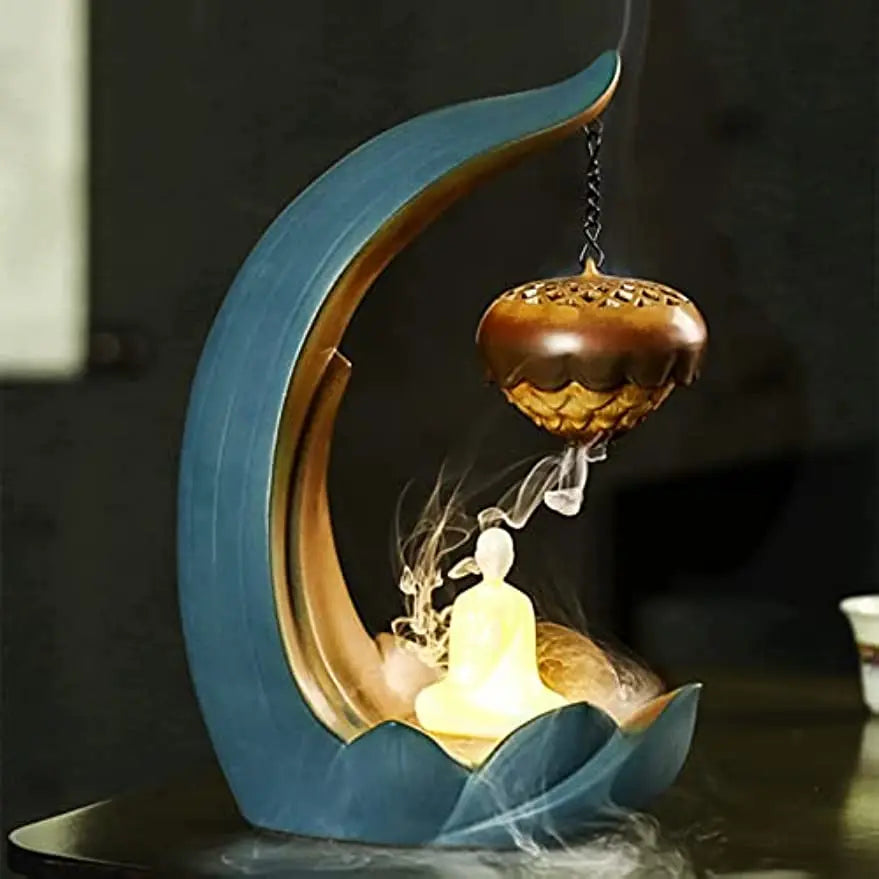 11.6 Inch Lotus Hanging Ball Backflow Incense Burner Lamp LED Statue Ceramic Ring Hanging Stove Sandalwood-0