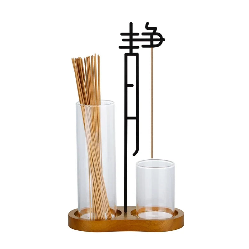 Chinese Jing Incense Holder Anti-Ash Flying Incense Burner with Glass Ash Catcher and Incense Sticks Organizer Home Decor