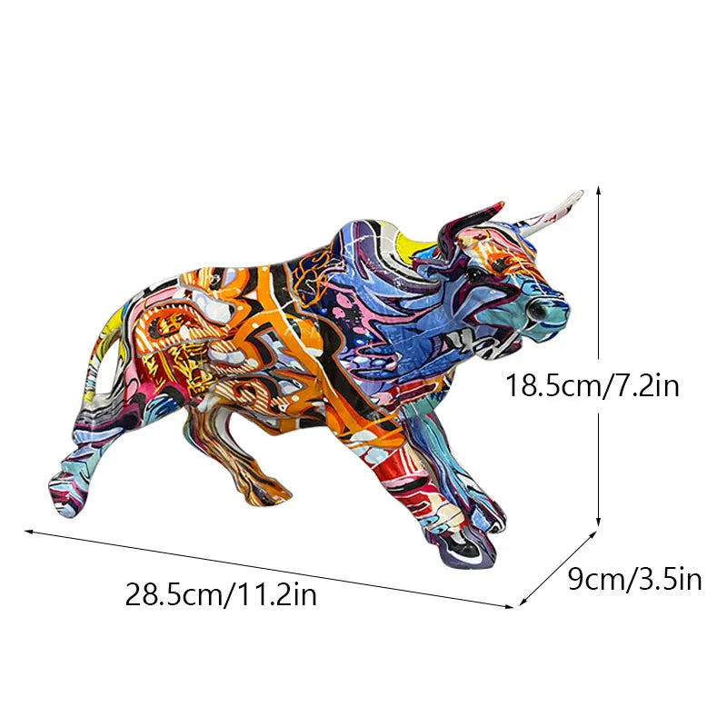 Graffiti Bull Figurine: Artistic Feng Shui Decor for Home and Office-3