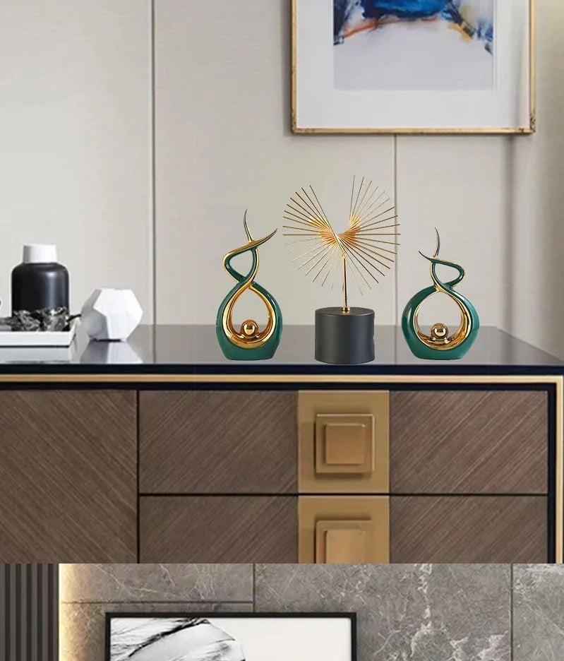 Elegant Green Ceramic Sculpture Statue - Set of 2-3