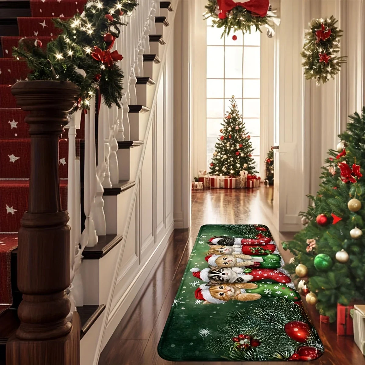 VIKAMA Christmas Carpet Cute 5 Kittens Floor Mat Door Mat Soft Welcome Carpet Living Room Carpet Rug For Bedroom Home Decoration