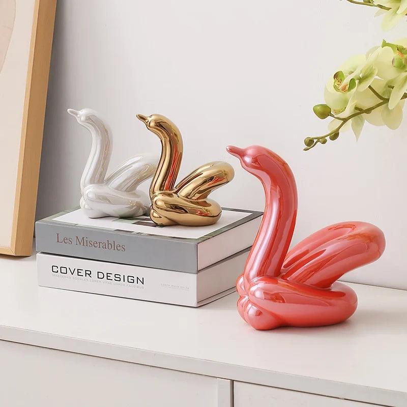 Nordic Ceramic Swan Sculpture Animal Decorative Figurine Home Decor Room Accessory Swans Decorative Item