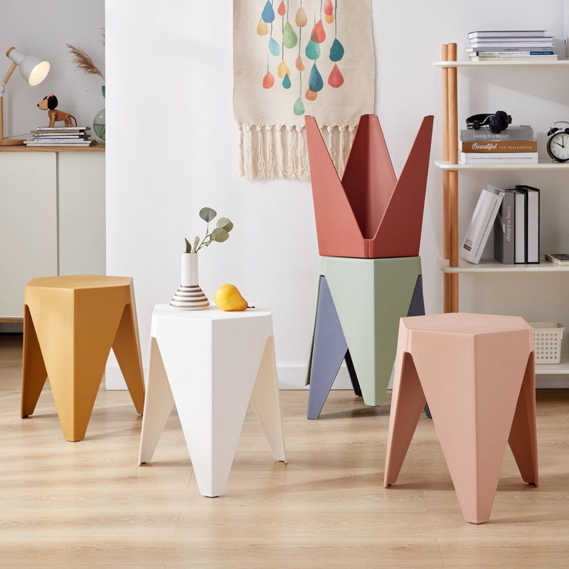 Nordic Plastic Stool Ins Creative Modern Chairs Low Footstool Non Slip Thickened Small Stools Low Geometric Stool Furniture Home-0