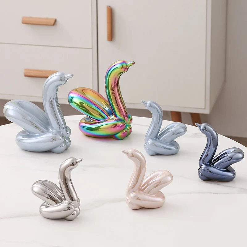 Nordic Ceramic Swan Sculpture Animal Decorative Figurine Home Decor Room Accessory Swans Decorative Item