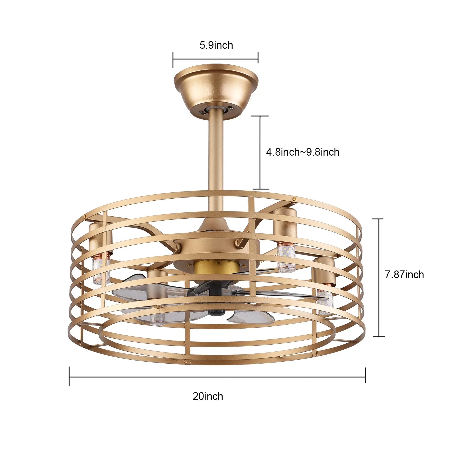 20inch Ceiling Fan with Light and Remote Control Vintage 3 Gear Winds Chandelier Farmhouse Cage Home Appliance Electric Fan Lamp-5