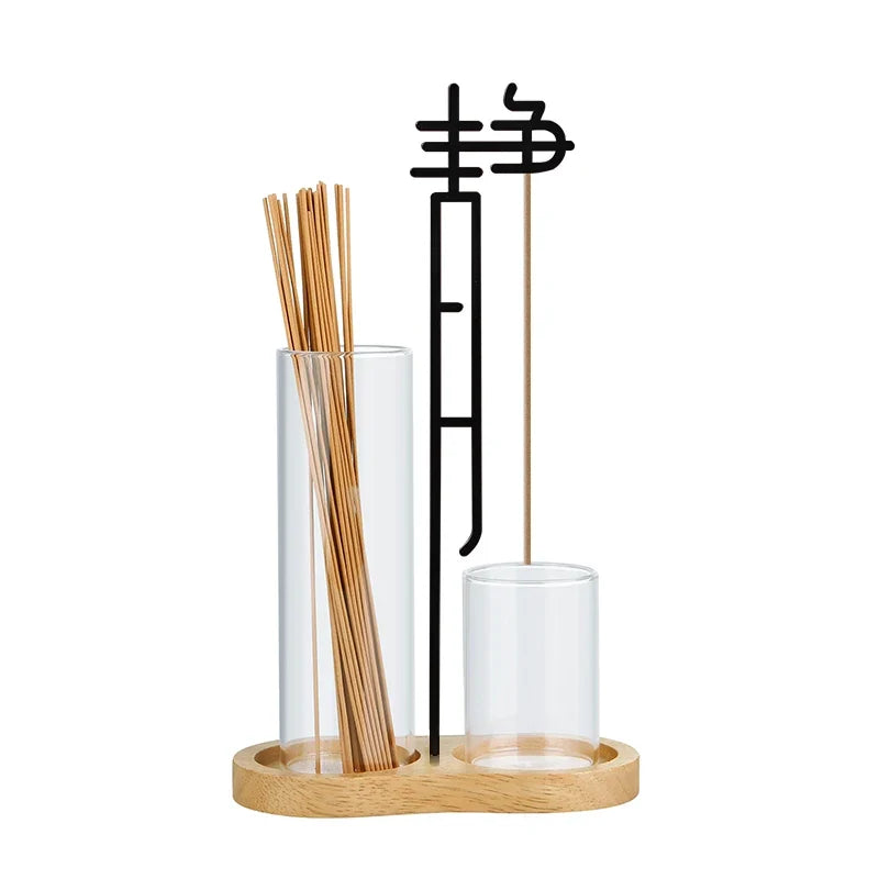 Chinese Jing Incense Holder Anti-Ash Flying Incense Burner with Glass Ash Catcher and Incense Sticks Organizer Home Decor