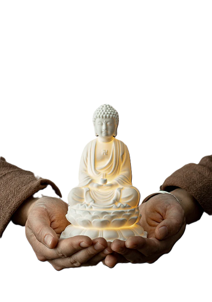 Ceramic Buddha LED Lamp: Tranquil Dhyana Sculpture-0