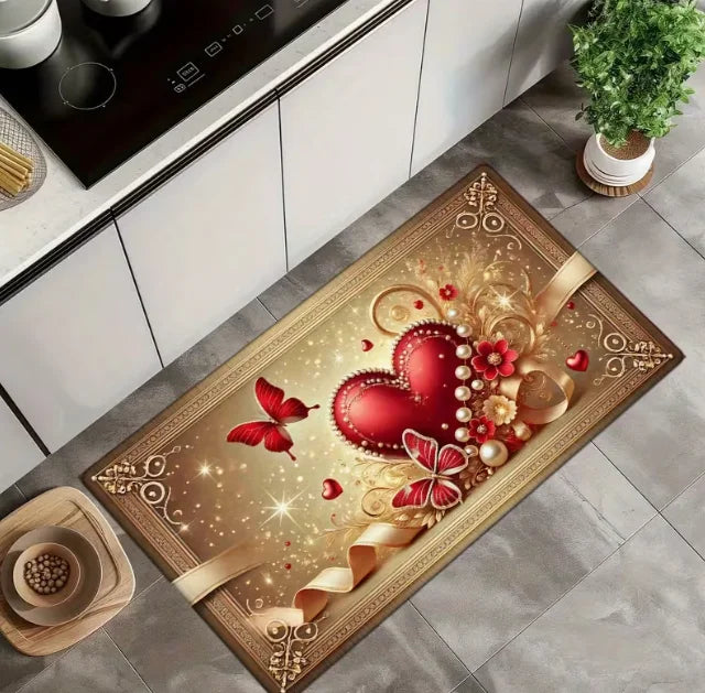 Valentine's Day Heart Welcome Doormat Rectangular Mat with Red White Heart Design Hand Washable for Home Entrance Home Decor