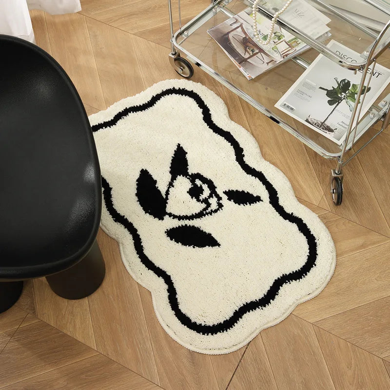 VIKAMA Ins Style Black And White Imitation Cashmere Carpet Comfort Insulation Porch Entry Carpet Bathroom Door Carpet Home Decor