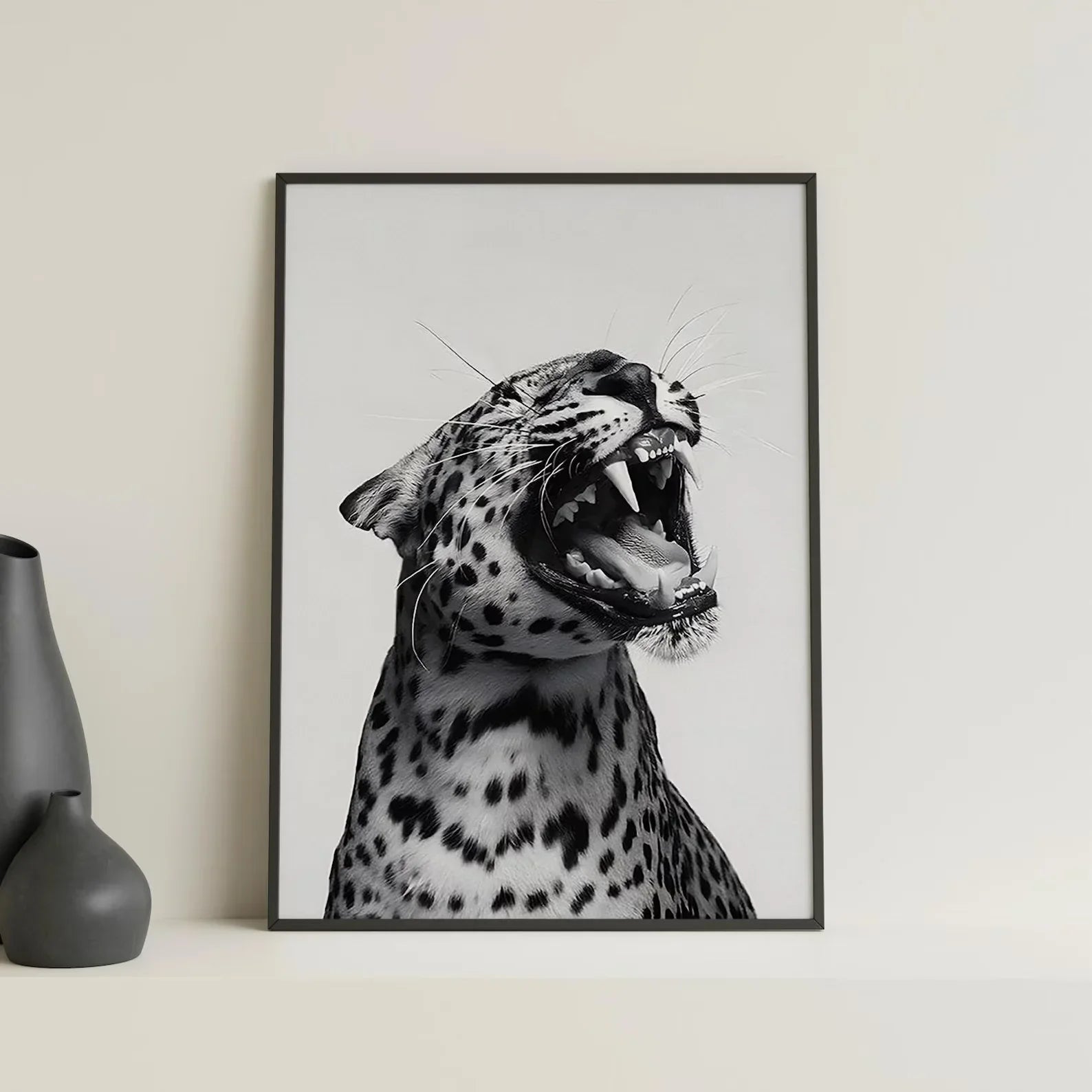 Fashion Stylish Wall Art Print - Trendy Leopard Roar Print - Black and White - Home Decor - Printable Wall Art Digital Download