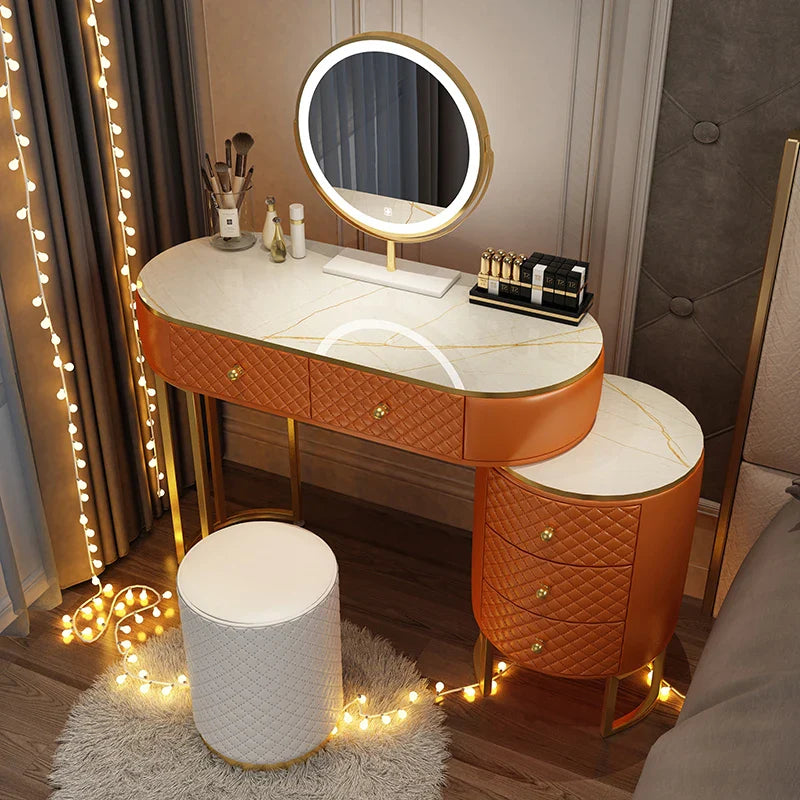 Nordic vanity chair white bedroom LED light Dresser storage cabinet makeup Dressing table light mirror stool bedroom furniture