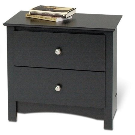 Black Two Drawer Bedroom Nightstand with Brushed Nickle Knobs-0