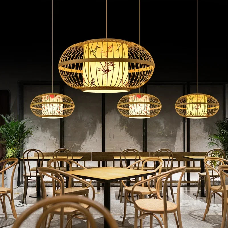 Bamboo Chandelier Teahouse Decor