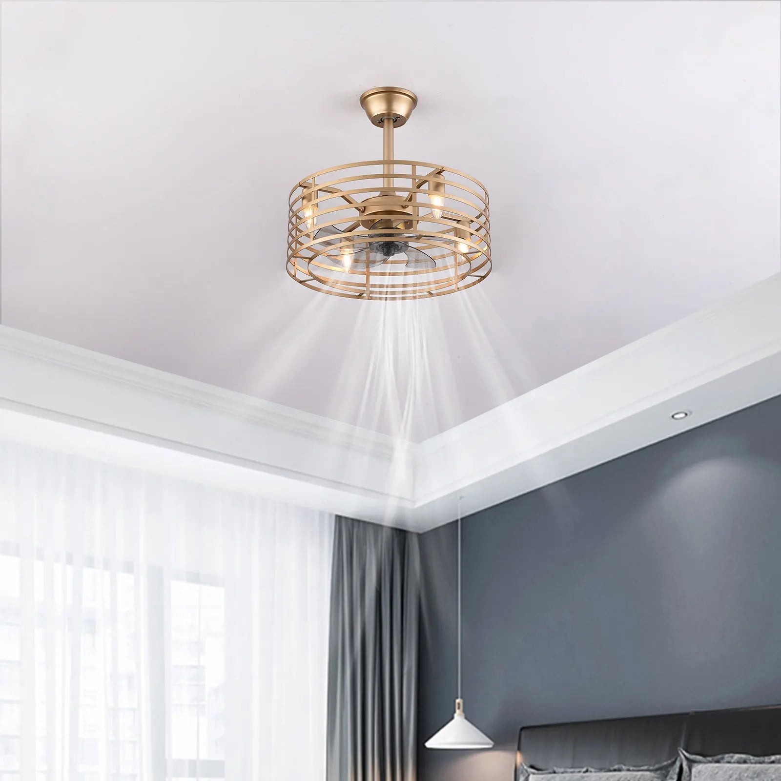 20inch Ceiling Fan with Light and Remote Control Vintage 3 Gear Winds Chandelier Farmhouse Cage Home Appliance Electric Fan Lamp-4