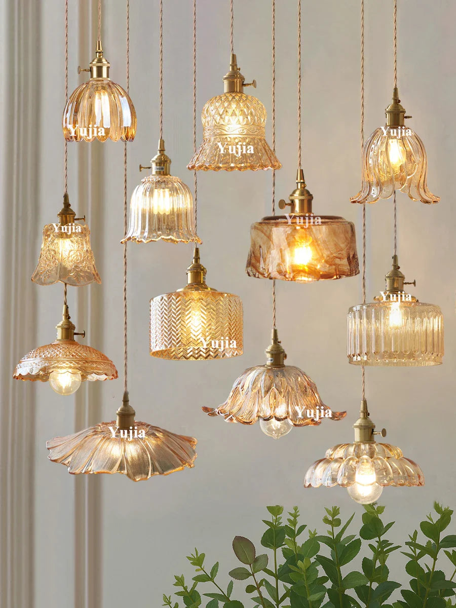 Pendant Light Amber Glass Lampshade