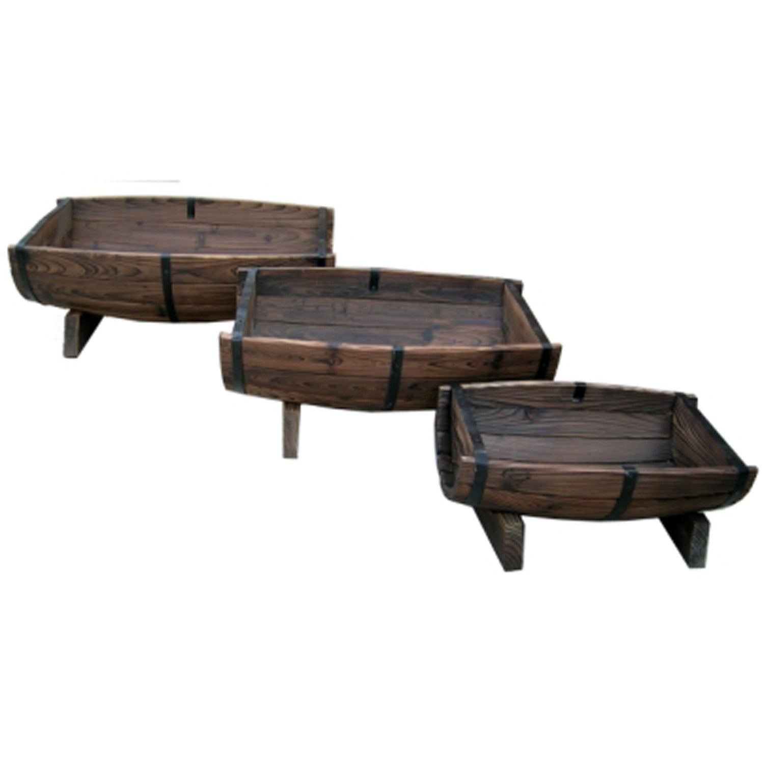 Set of 3 - Half Barrel Wood Planters-0