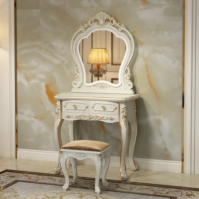 European Luxury Vanity Table Bedroom Mid Century White Makeup Dressing Table Cosmetics Chair Penteadeira Postmodern Furniture