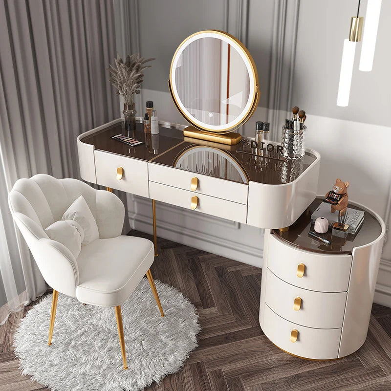 Dressing table glass desk bedroom modern makeup table wooden drawers Storage vanity chair comfortable furniture for bedroom
