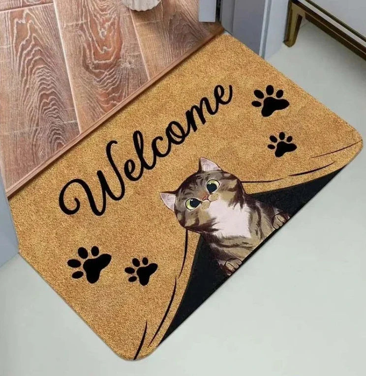 Cute Cat Pattern Entrance Door Mat Welcome Mat Bathroom Kitchen Non-slip Floor Carpet Washable Bedroom Home Decoration Small Rug