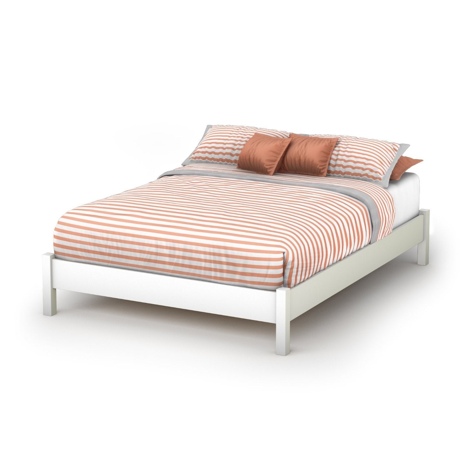 Full size Simple Platform Bed in White Finish - Modern Design-1