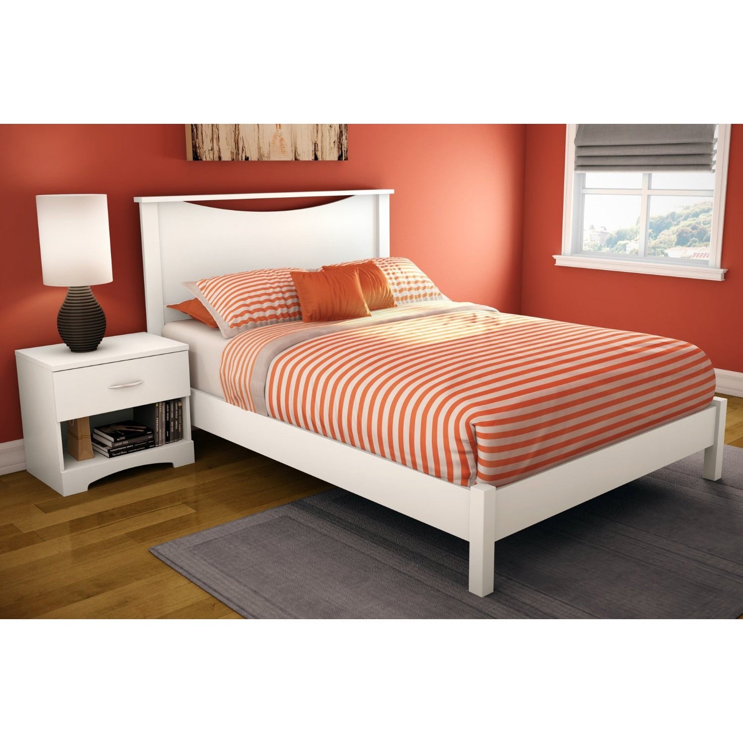 Full size Simple Platform Bed in White Finish - Modern Design-2