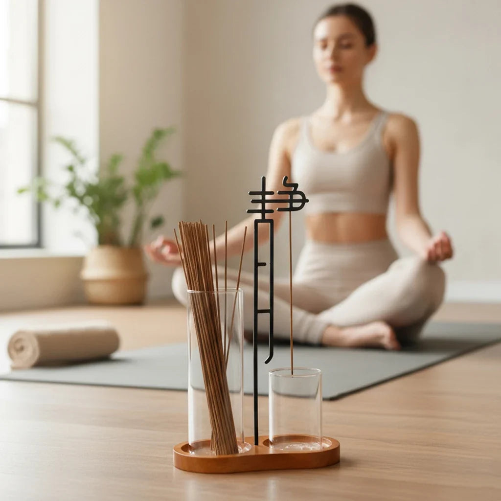 Chinese Jing Incense Holder Anti-Ash Flying Incense Burner with Glass Ash Catcher and Incense Sticks Organizer Home Decor