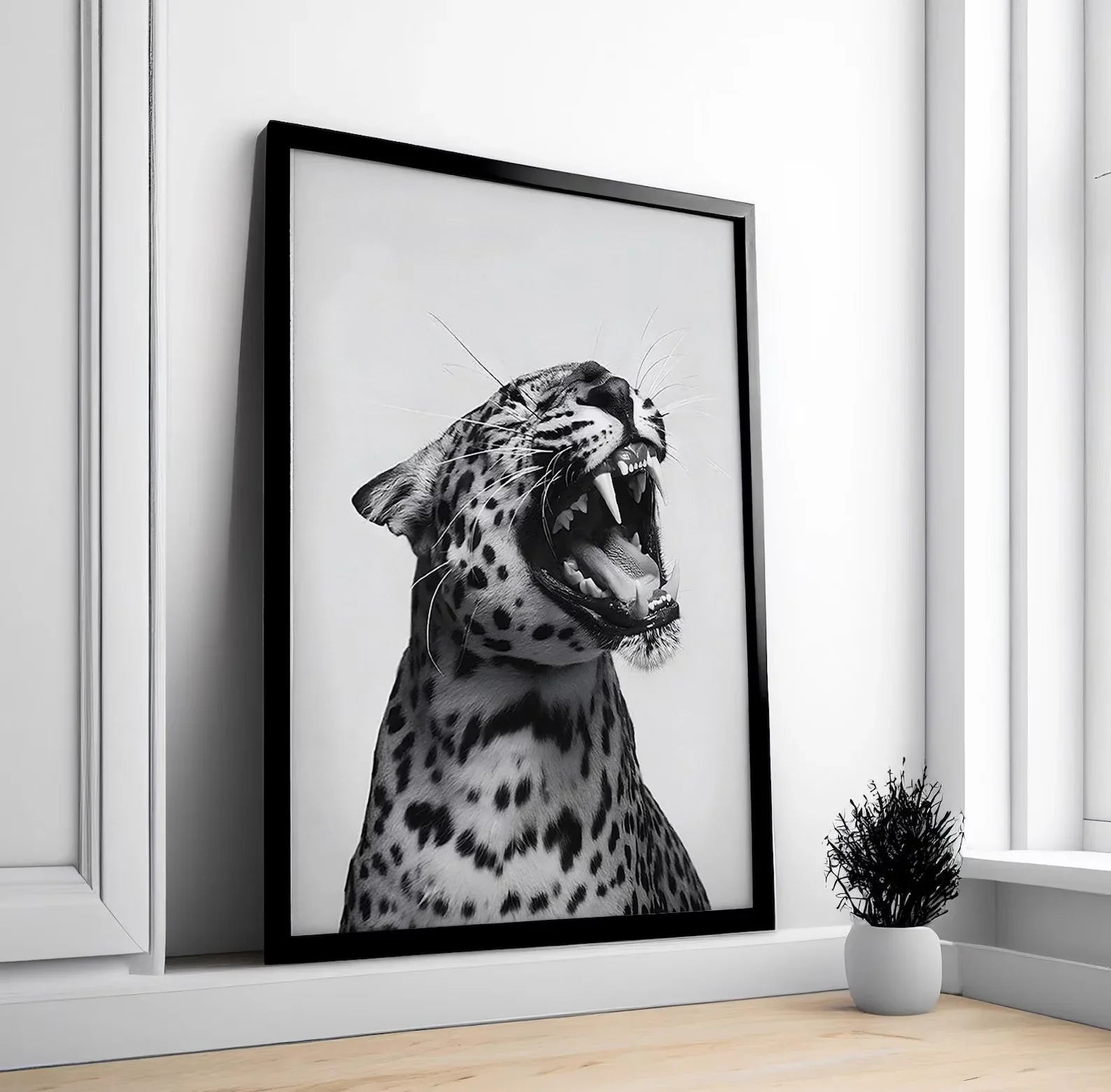 Fashion Stylish Wall Art Print - Trendy Leopard Roar Print - Black and White - Home Decor - Printable Wall Art Digital Download