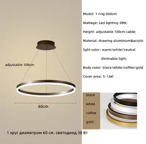 DecorBites™ Led Chandelier Dimmable Aluminium Circle