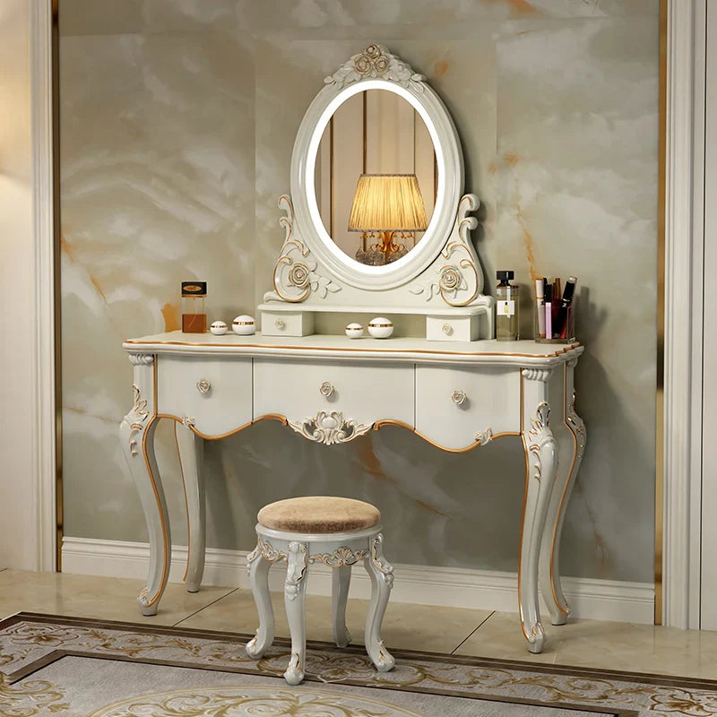 European Luxury Vanity Table Bedroom Mid Century White Makeup Dressing Table Cosmetics Chair Penteadeira Postmodern Furniture