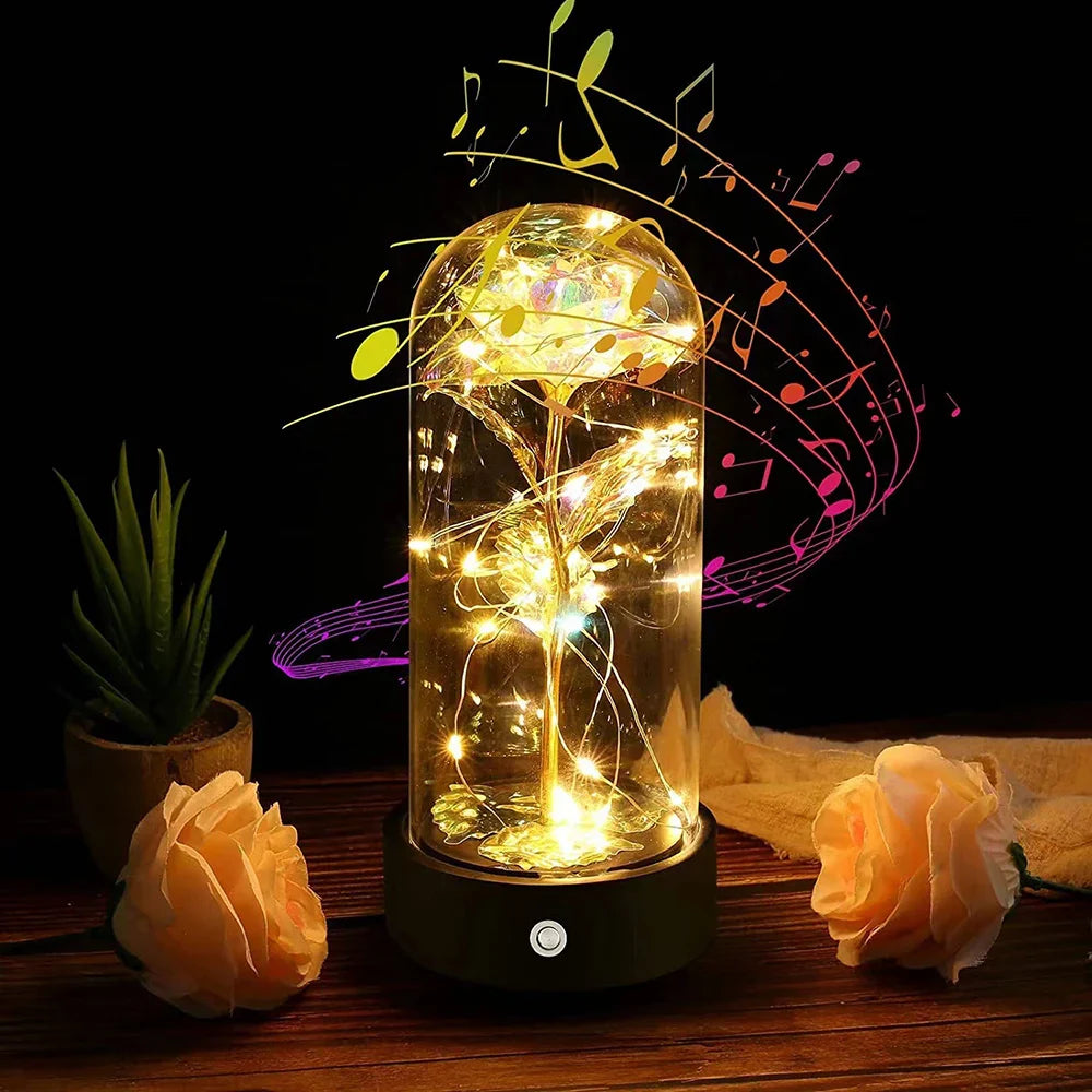 Music Rotated Beauty and The Beast Rose Glass Dome Valentine's Day Gift Room Decoration Forever Rose with LED Lights Rose Flower-2