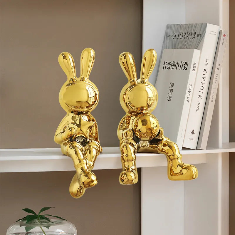 Modern Elegance: Electroplating Rabbit Sculpture Set for Chic Home and Office Decor-1