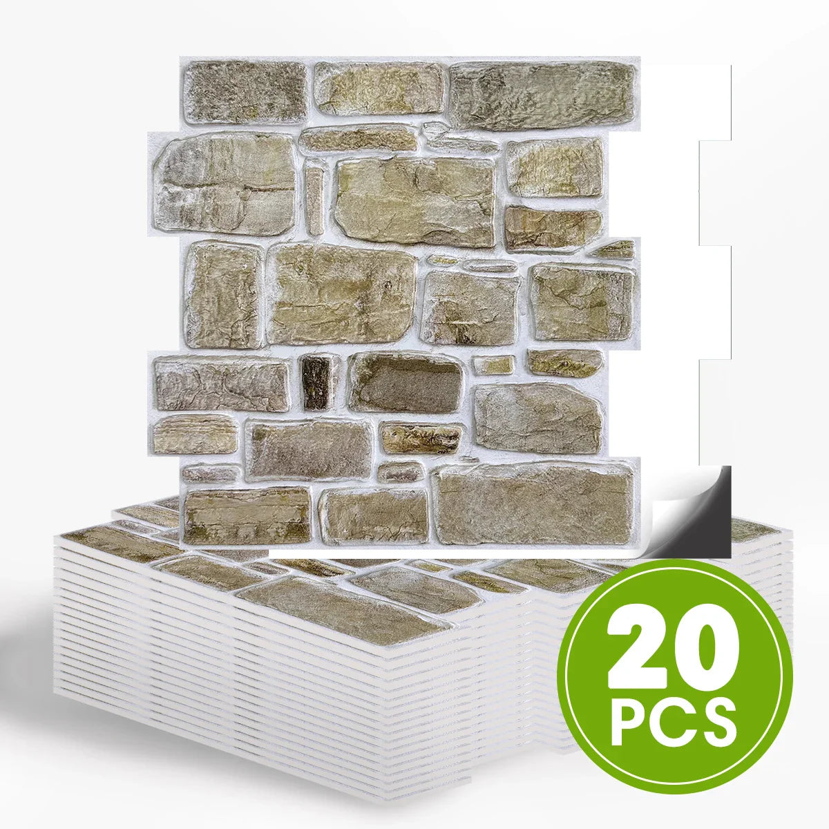 20 pcs 3D Faux Stone Adhesive Wall Panels, Wall Stickers for Living Room (10 sqft/box), Farmhouse Wall Decor