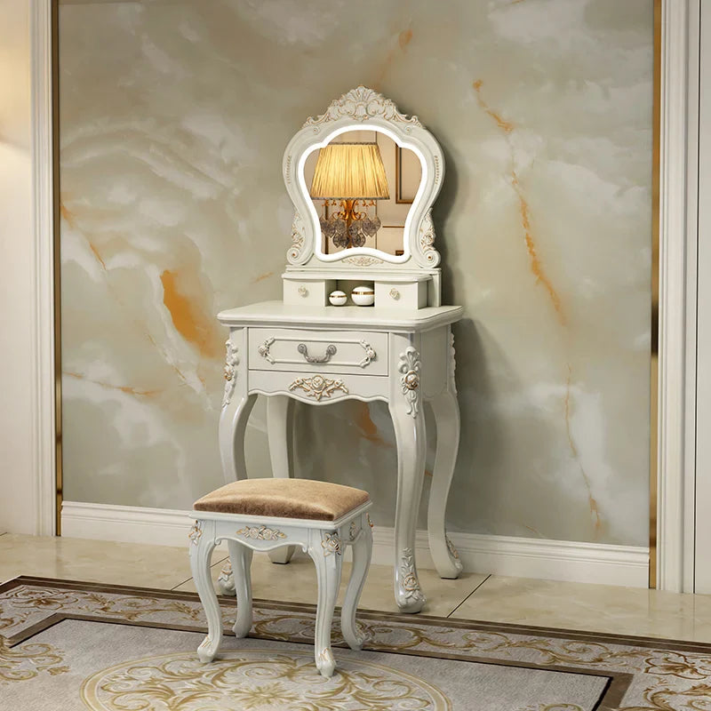 European Luxury Vanity Table Bedroom Mid Century White Makeup Dressing Table Cosmetics Chair Penteadeira Postmodern Furniture