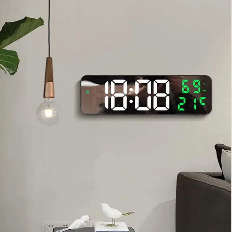 9 Inch Large Digital Wall Clock Temperature Humidity Night Mode Snooze-0