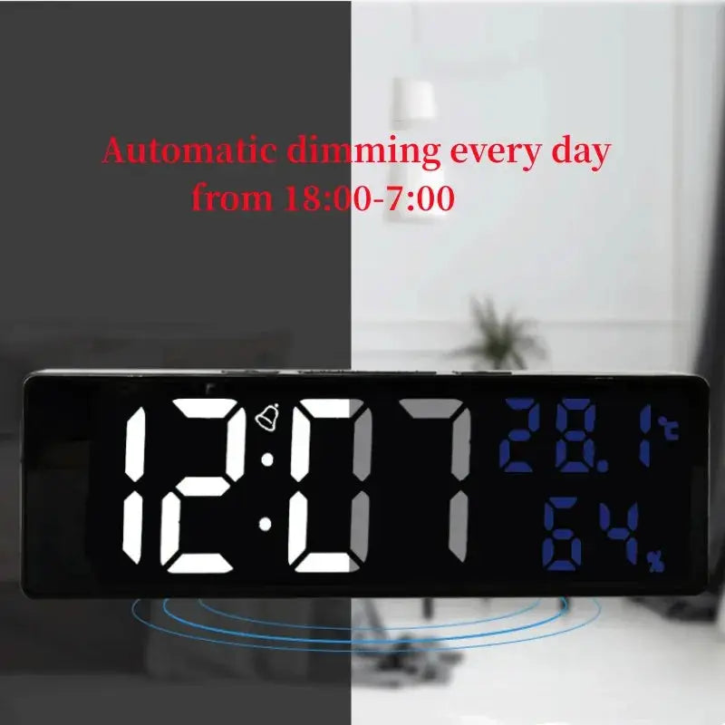 9 Inch Large Digital Wall Clock Temperature Humidity Night Mode Snooze-4