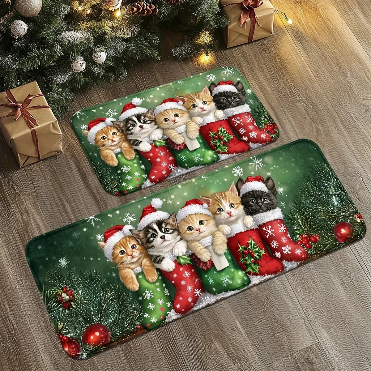VIKAMA Christmas Carpet Cute 5 Kittens Floor Mat Door Mat Soft Welcome Carpet Living Room Carpet Rug For Bedroom Home Decoration