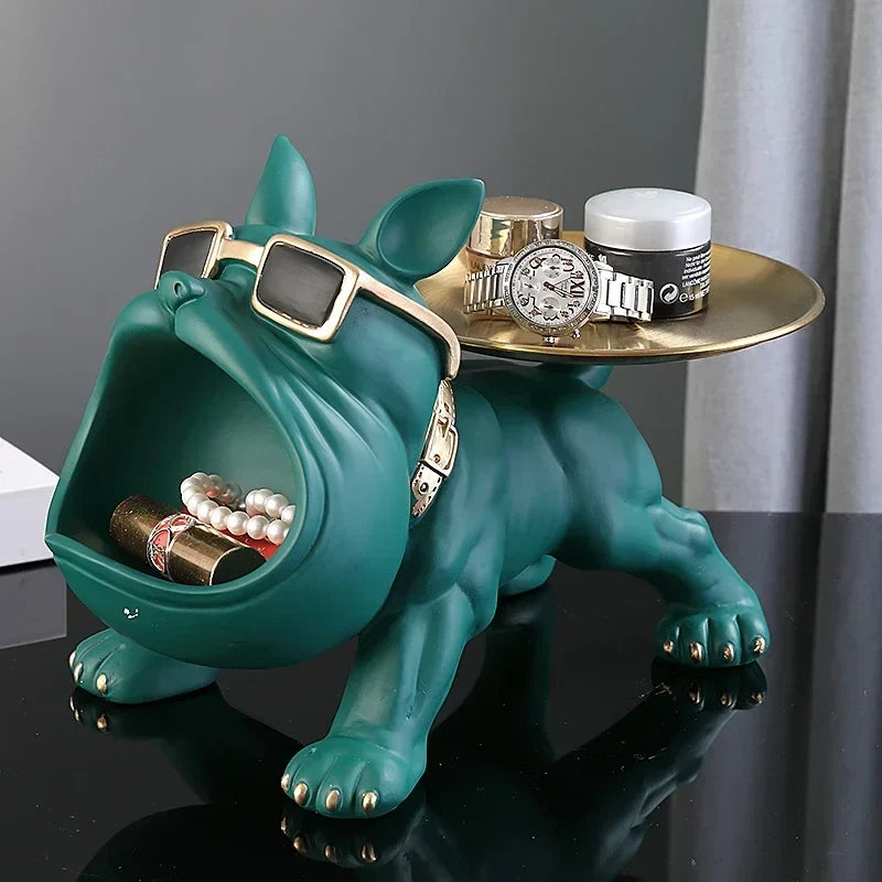 30cm/11.8inch Home Decor Bulldog Figurine Dog Statue Key Storage Box Animal Ornament Resin Craft Art Figurine Puppy Sculpture