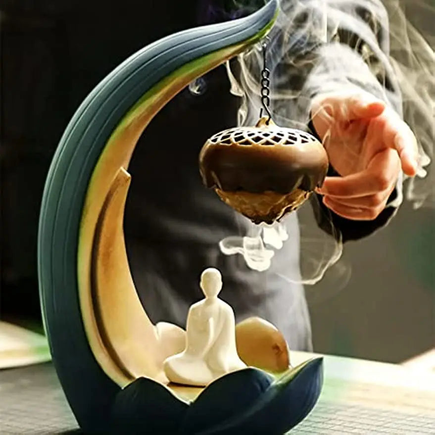 11.6 Inch Lotus Hanging Ball Backflow Incense Burner Lamp LED Statue Ceramic Ring Hanging Stove Sandalwood-1