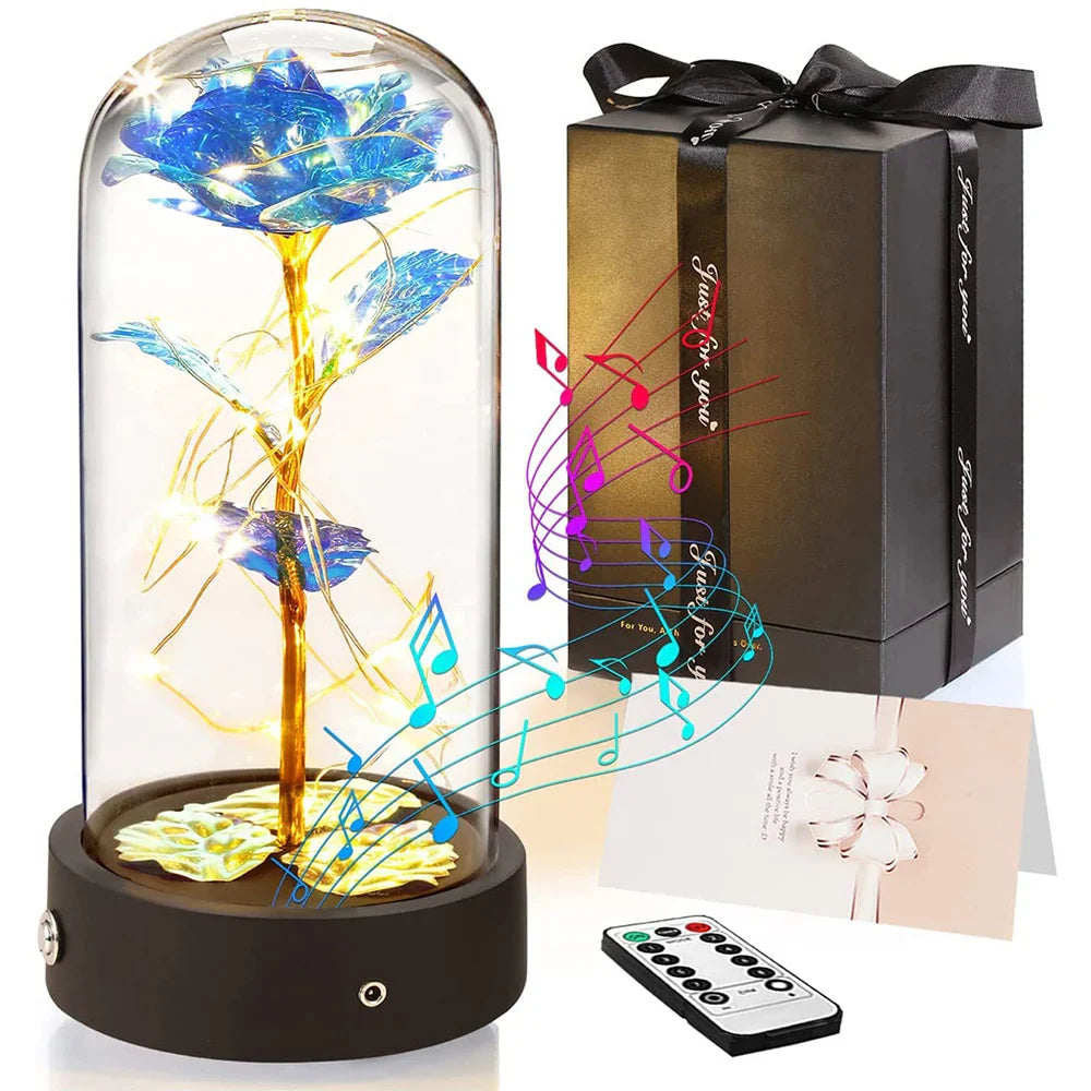 Music Rotated Beauty and The Beast Rose Glass Dome Valentine's Day Gift Room Decoration Forever Rose with LED Lights Rose Flower-0