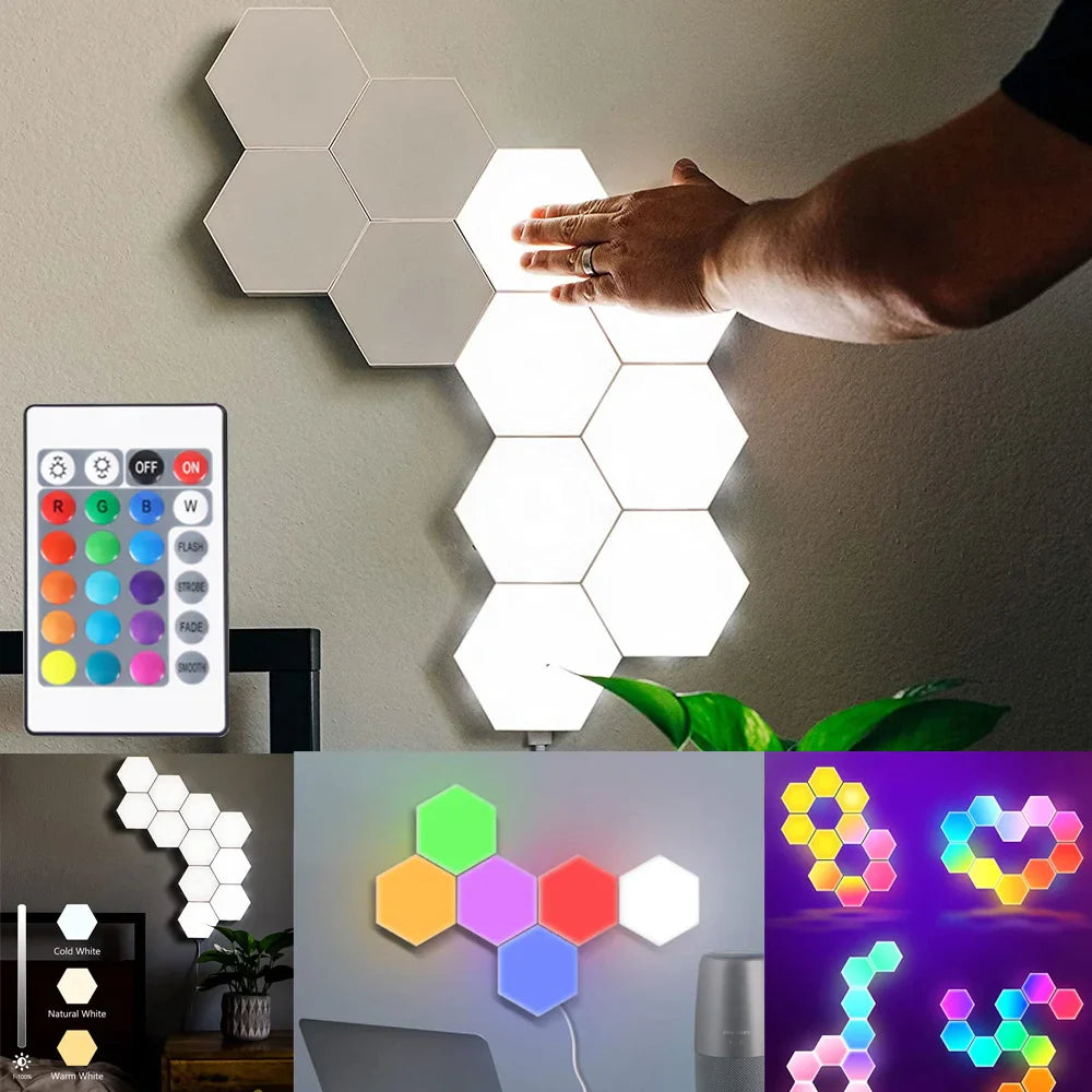 Touch Sensitive RGB Hexagon Lights LED Wall Panels USB Cellular  Quantum Lamp Modular Night Lights Gaming DIY Wall Lamp Decor-1