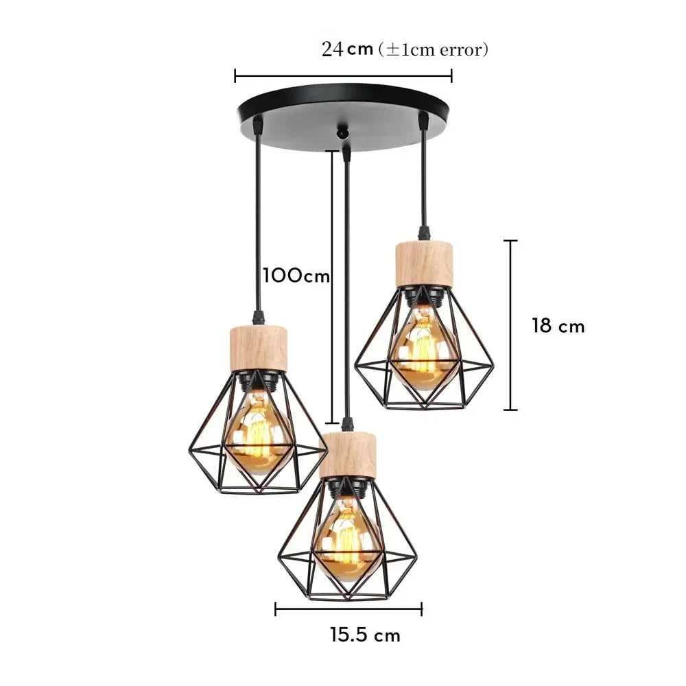 Pendant Lamp Vintage Wood Iron