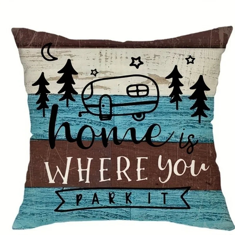 VIKAMA Camping Theme Pillowcase, Country-Style Decorative Cushion pillow Cover, For Sofas, RVs, Camping, Bedroom Home Decoration