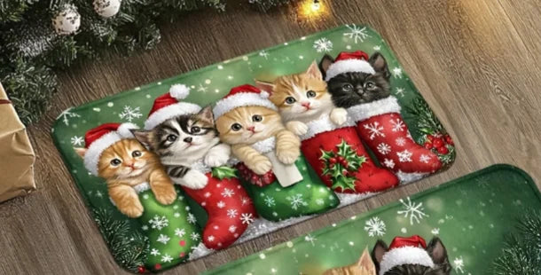 VIKAMA Christmas Carpet Cute 5 Kittens Floor Mat Door Mat Soft Welcome Carpet Living Room Carpet Rug For Bedroom Home Decoration
