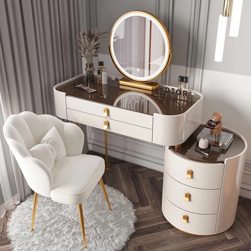 Dressing table glass desk bedroom modern makeup table wooden drawers Storage vanity chair comfortable furniture for bedroom